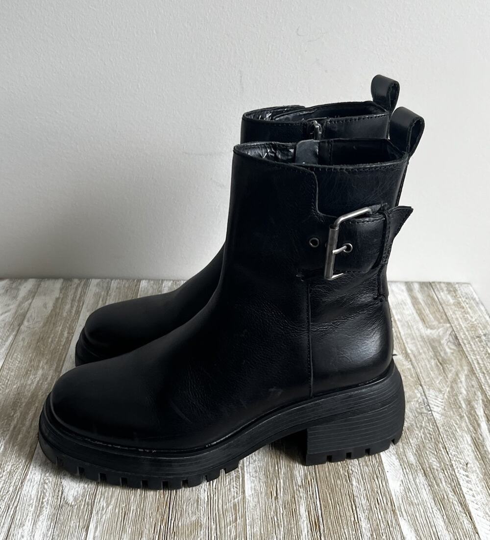 Franco Sarto Lug Boots Platform Chunky Black Leather Combat Size 8